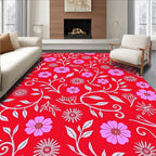 Floral Vine Pattern Red Pink White Rug