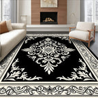 Classic Black White Floral Medallion Design Rug