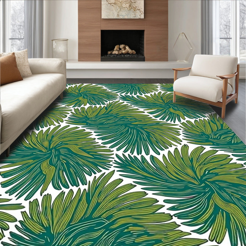 Green Palm Leaf Pattern Rug