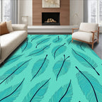 Teal Feather Pattern With Dark Outline Rug