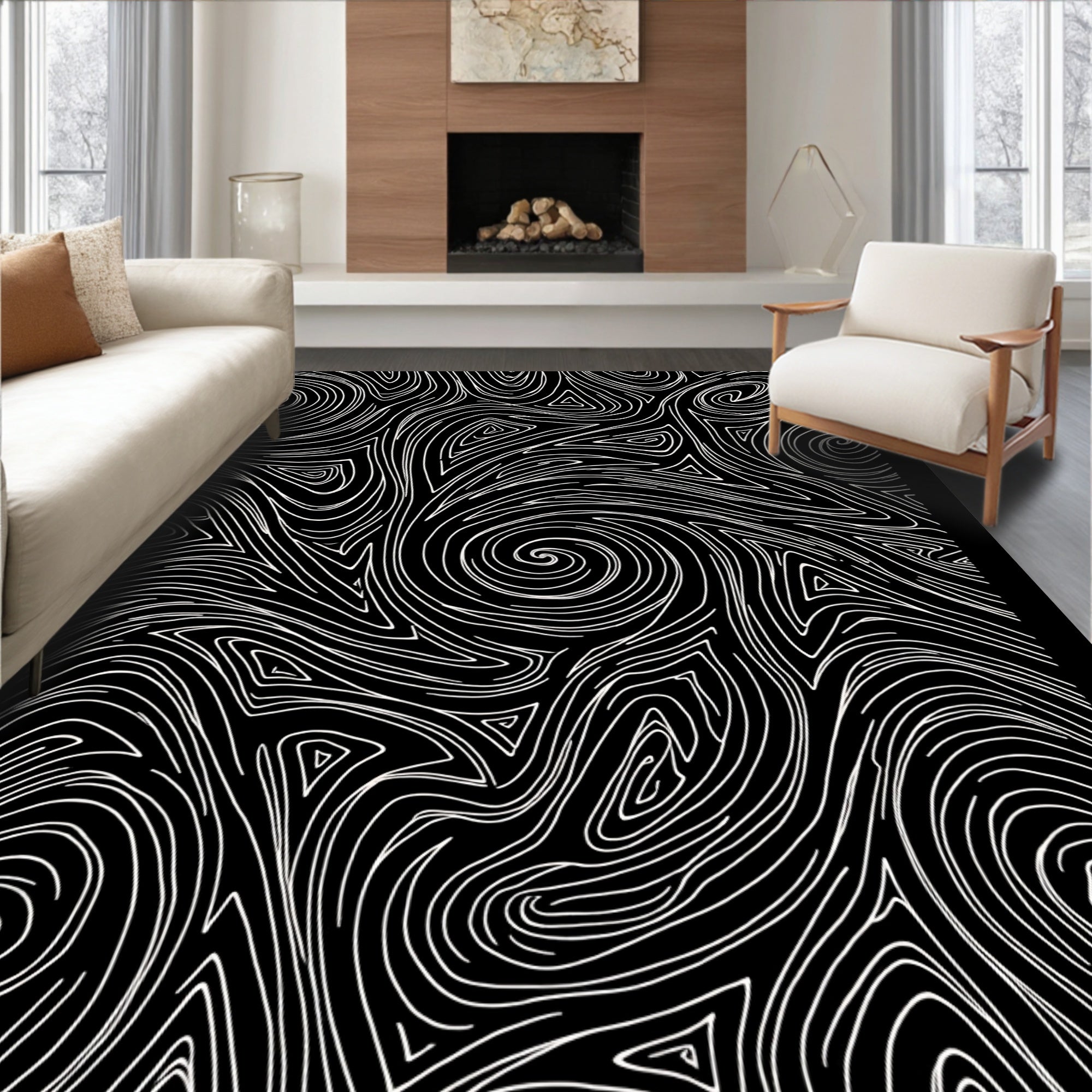 Abstract Swirls Organic Line Art Design Rug