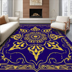 Ornate Blue Yellow Floral Mandala Rug