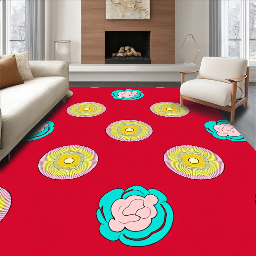 Retro Floral Sunburst Pattern Rug