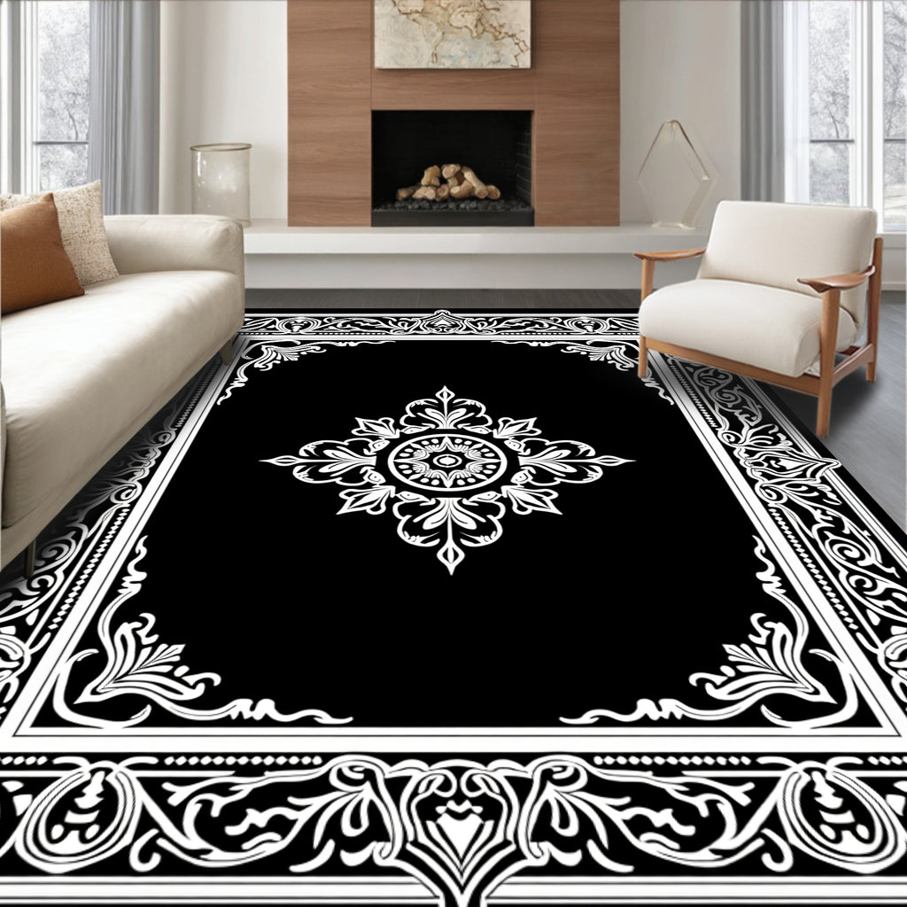 Ornate Floral Square Frame Design Rug