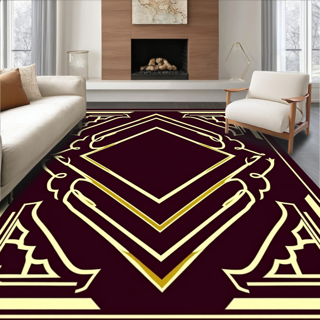 Elegant Gold Geometric Diamonds Rug