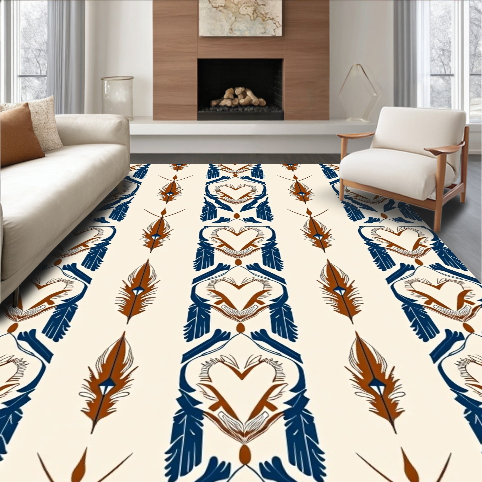 Majestic Feather Heart Pattern Design Rug