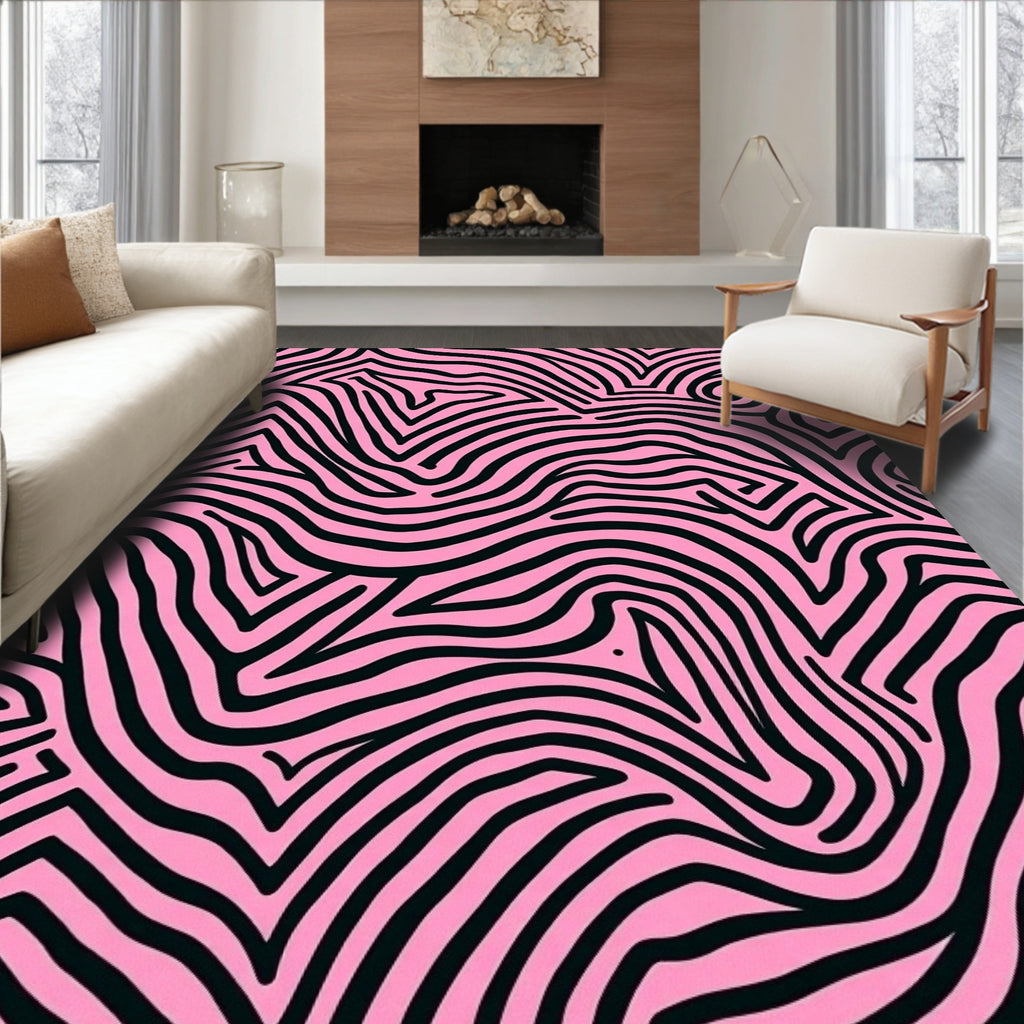 Pink And Black Wavy Stripe Design Rug