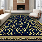 Geometric Abstract Regal Blue Gold Design Rug