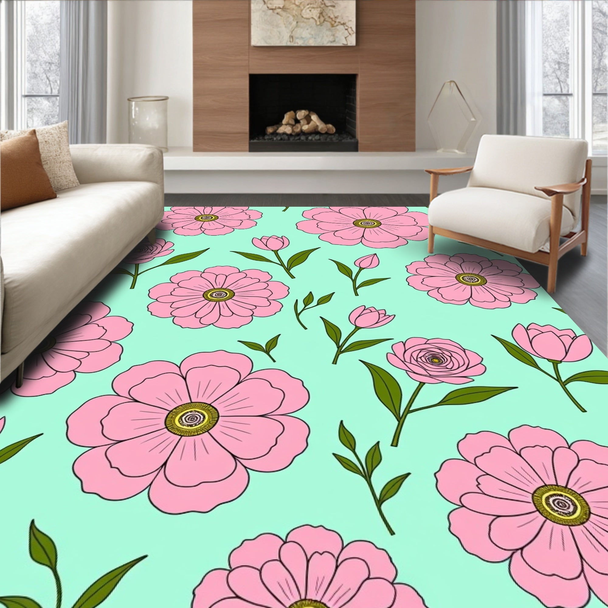 Pink Flower Pattern Design Rug