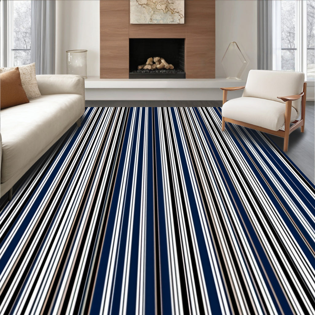 Classic Navy White Stripe Pattern Rug