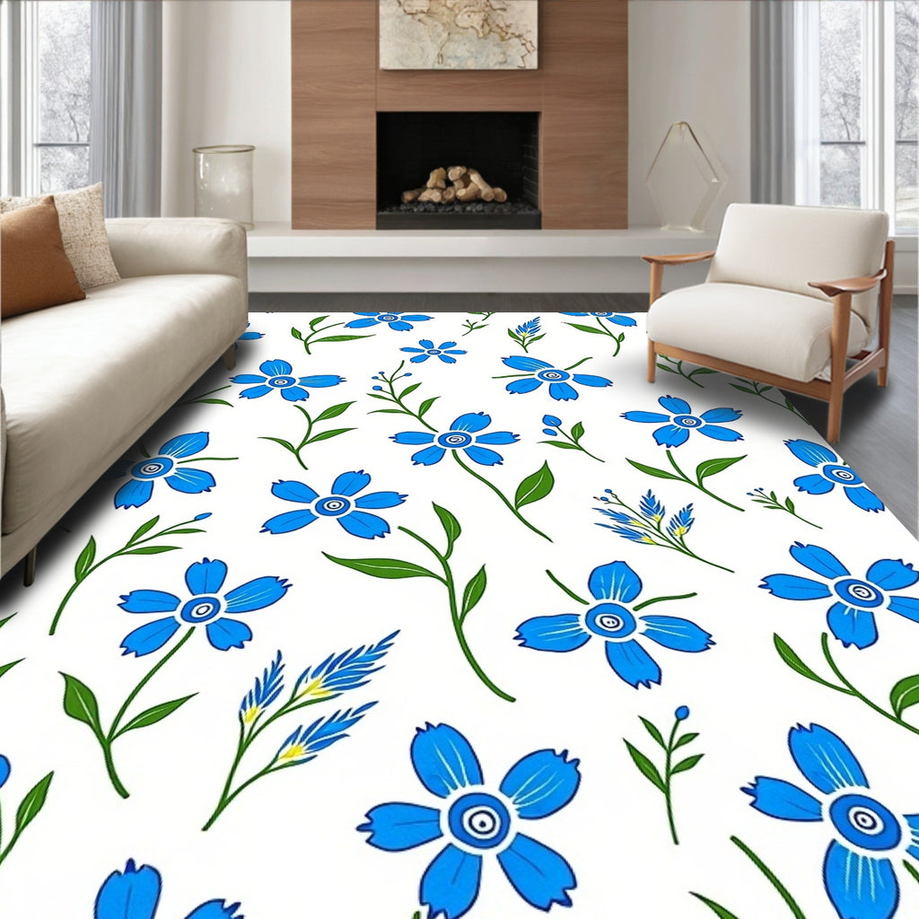 Blue Wildflowers Pattern Design Rug