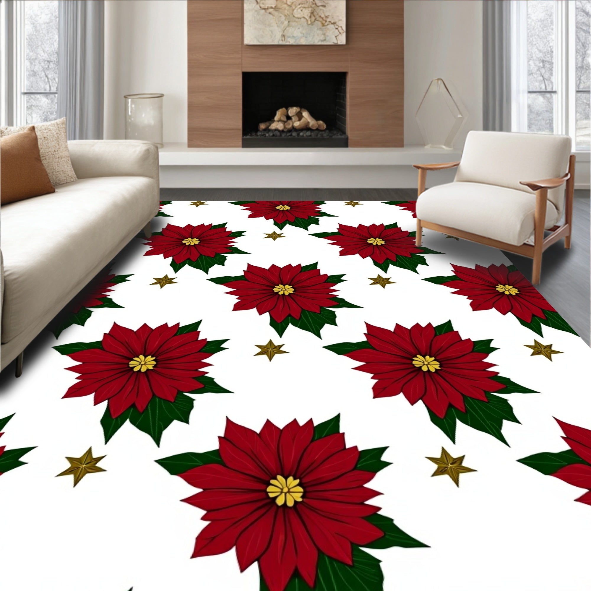 Crimson Poinsettia Star Medallion Rug