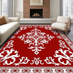 Classic Red White Floral Filigree Rug