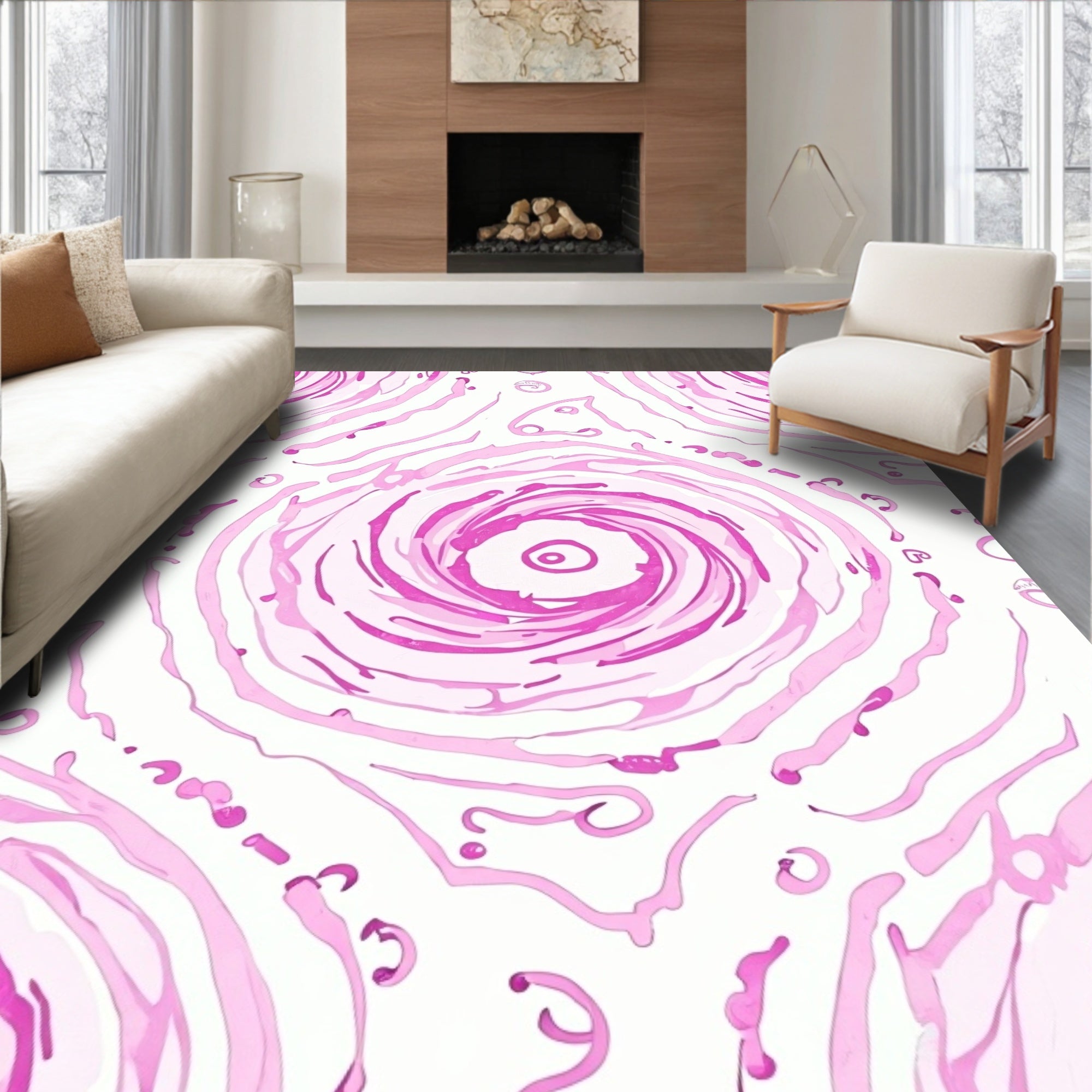 Abstract Pink Swirls Pattern Design Rug