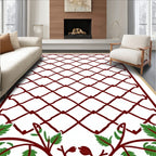 Crimson Lattice Green Vine Pattern Rug