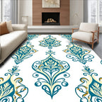 Elegant Teal Gold Damask Pattern Rug