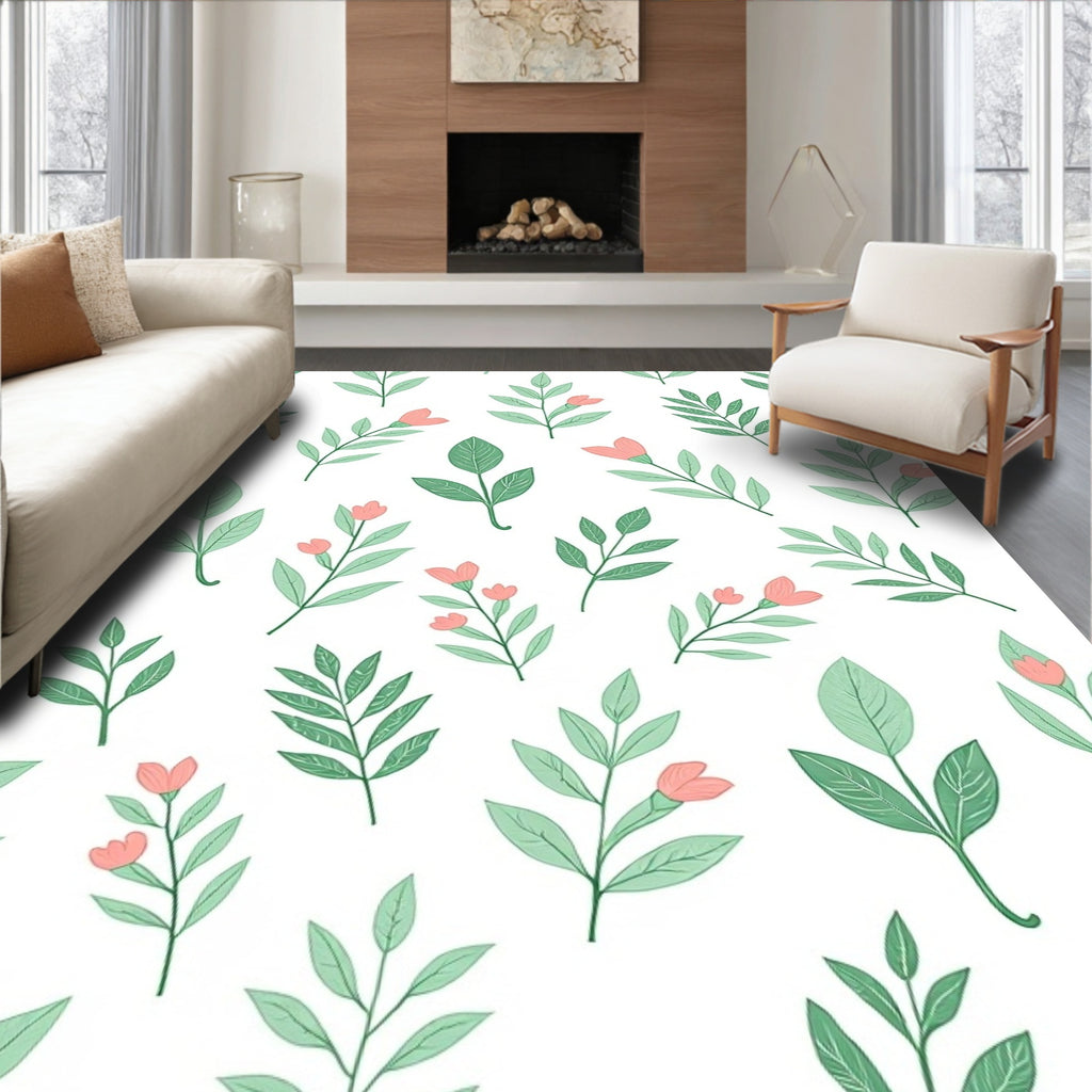 Delicate Floral Branch Pattern Design Rug