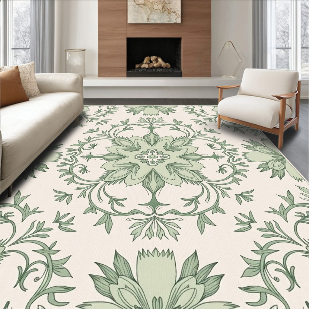 Green Floral Symmetry Pattern Design Rug