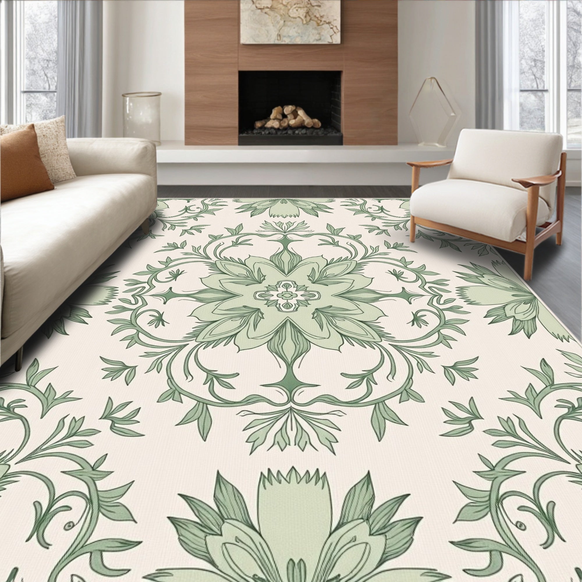 Green Floral Symmetry Pattern Design Rug