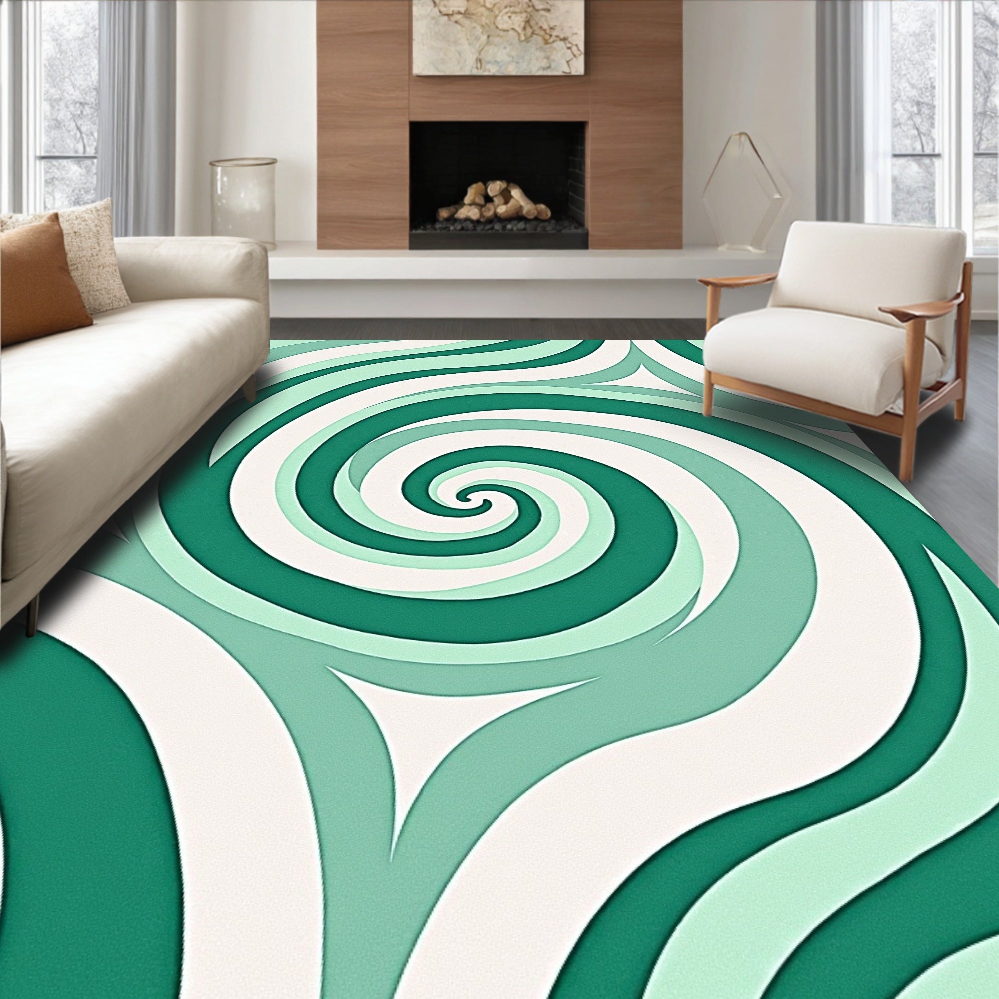 Swirling Abstract Teal Pattern Rug