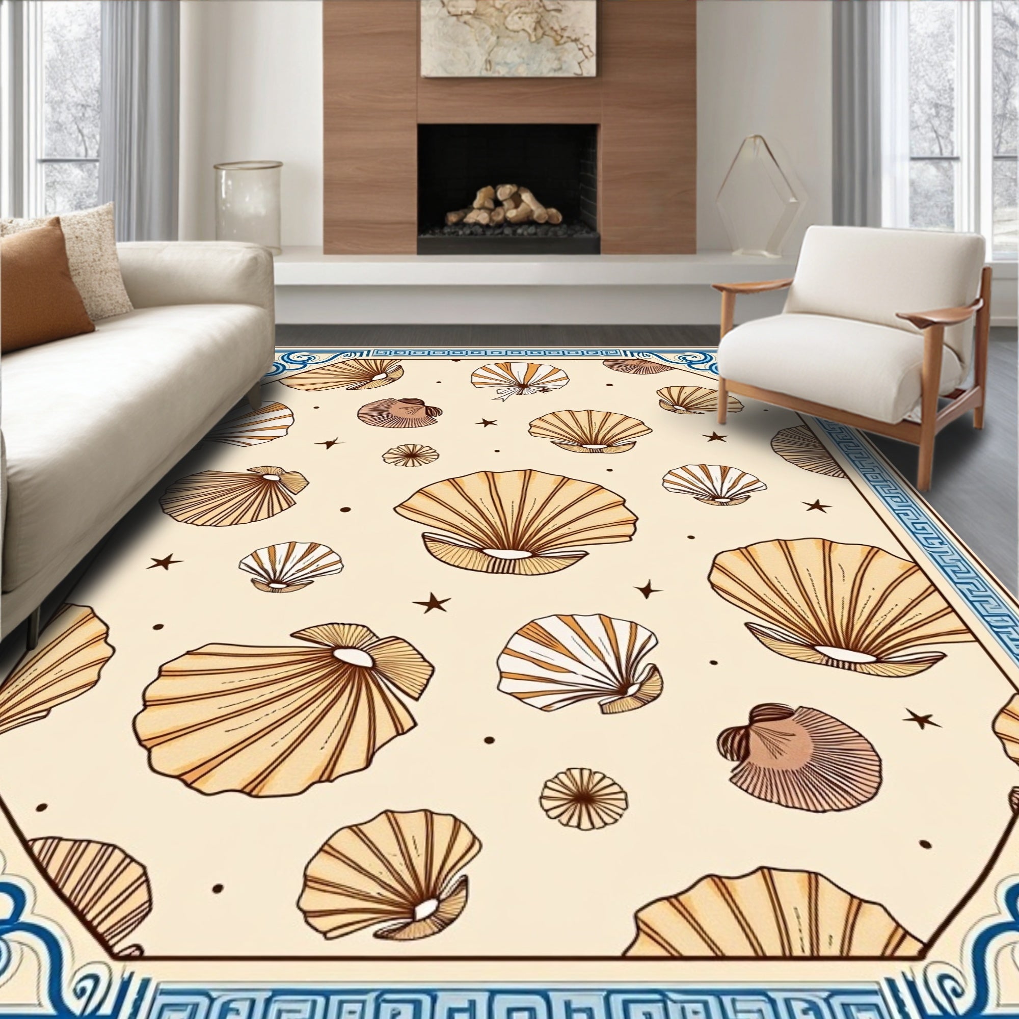 Scallop Shell Pattern With Border Rug