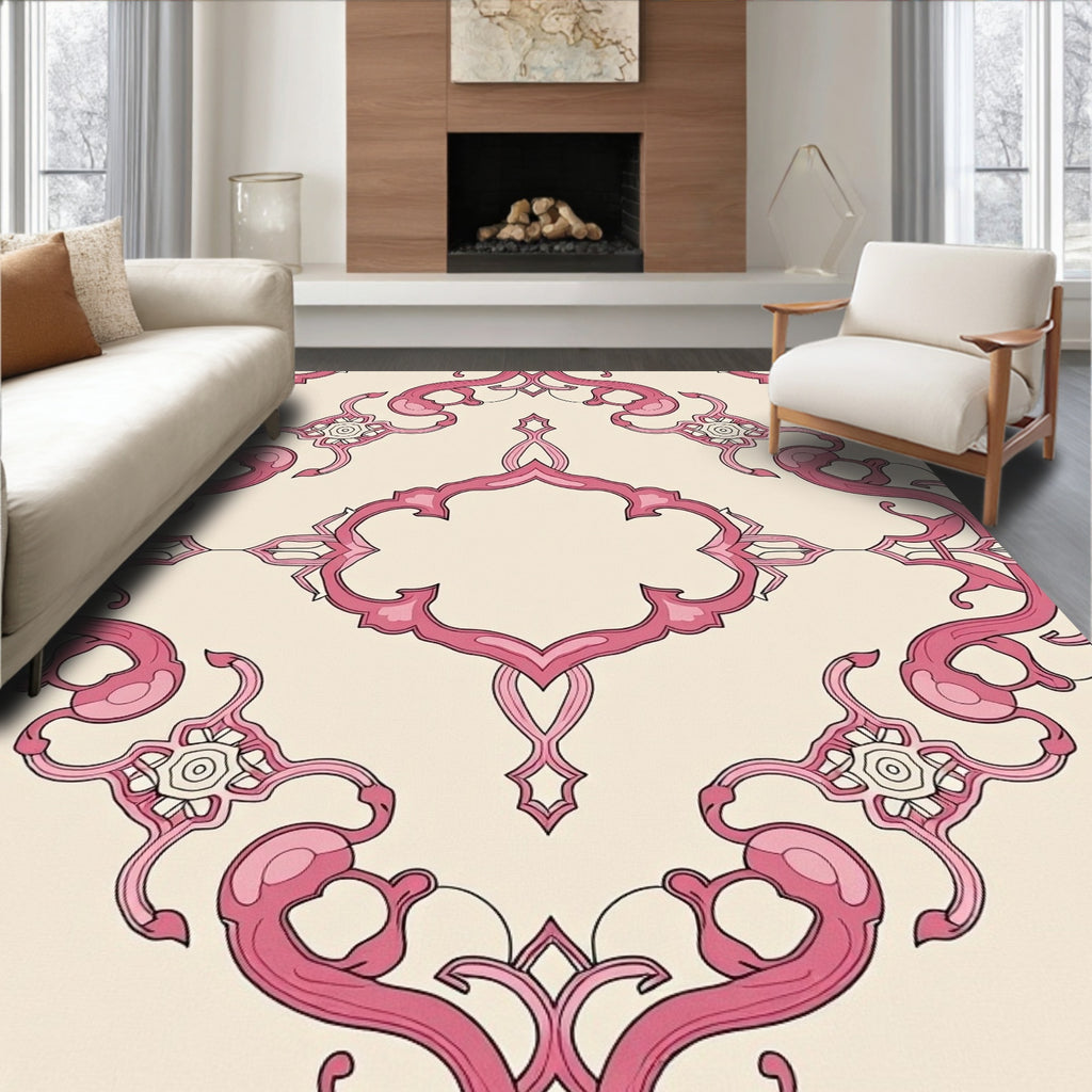 Elegant Pink Floral Medallion Design Rug
