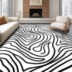 Bold Black Wavy Zebra Pattern Rug
