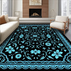 Sky Blue Floral and Vine Design Rug