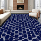 Navy White Hexagonal Geometric Design Rug