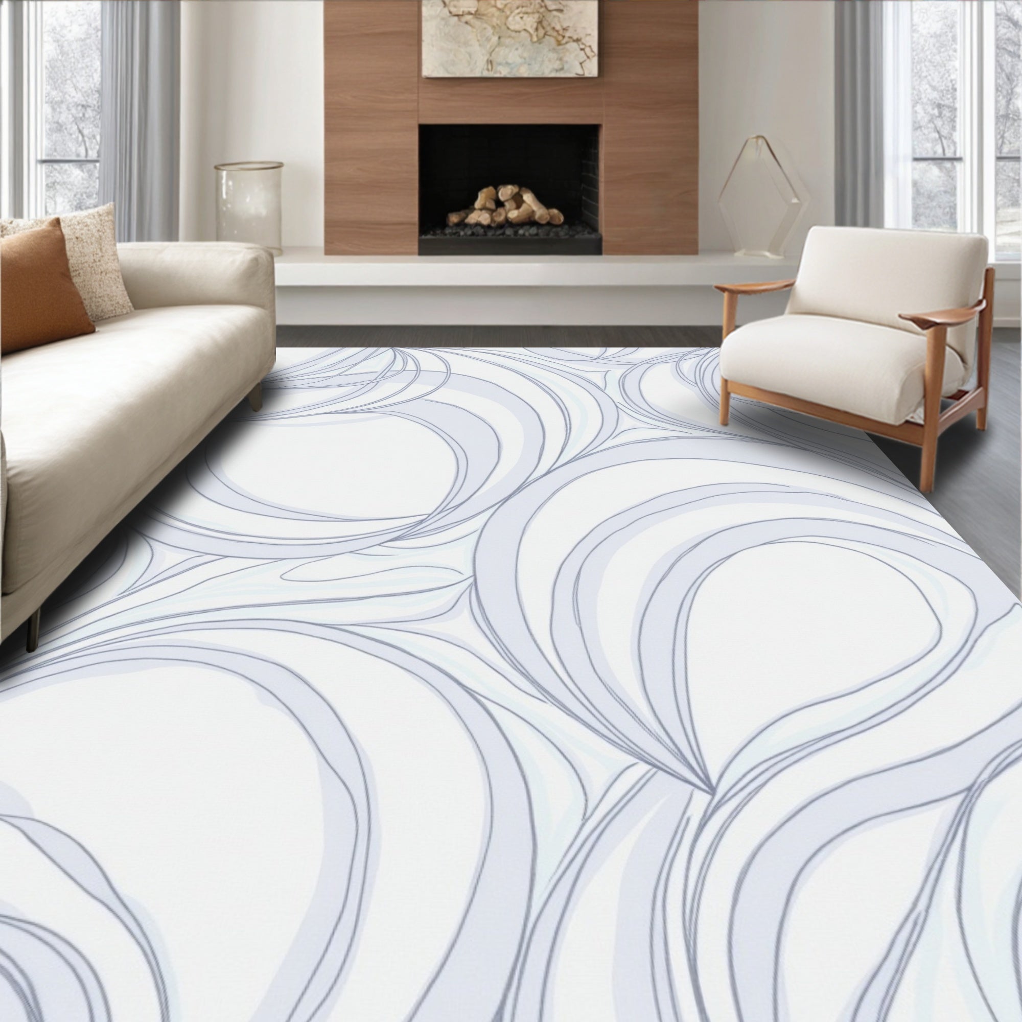 Abstract Swirls Light Blue Pattern Rug
