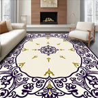 Elegant Purple Gold Floral Frame Rug