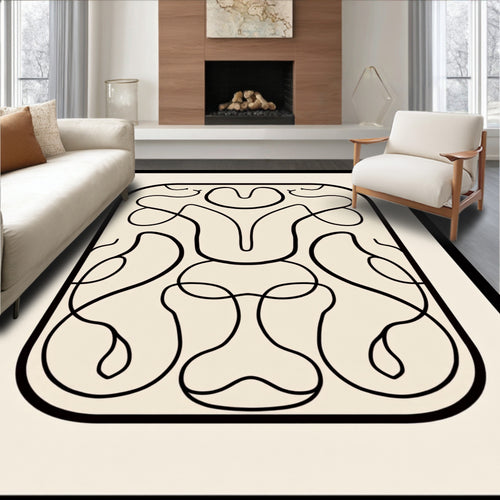 Abstract Swirls Monochromatic Line Art Design Rug