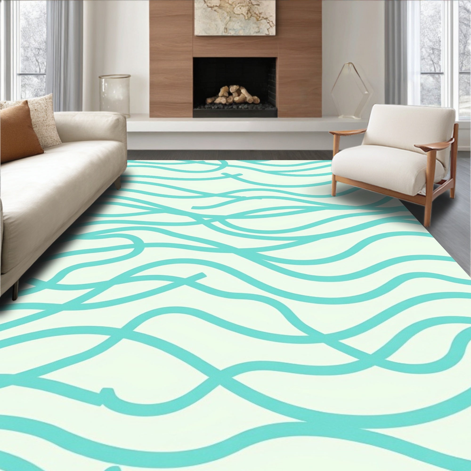 Aqua Flow Abstract Pattern Rug