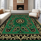 Emerald Gold Scrollwork Medallion Design Rug