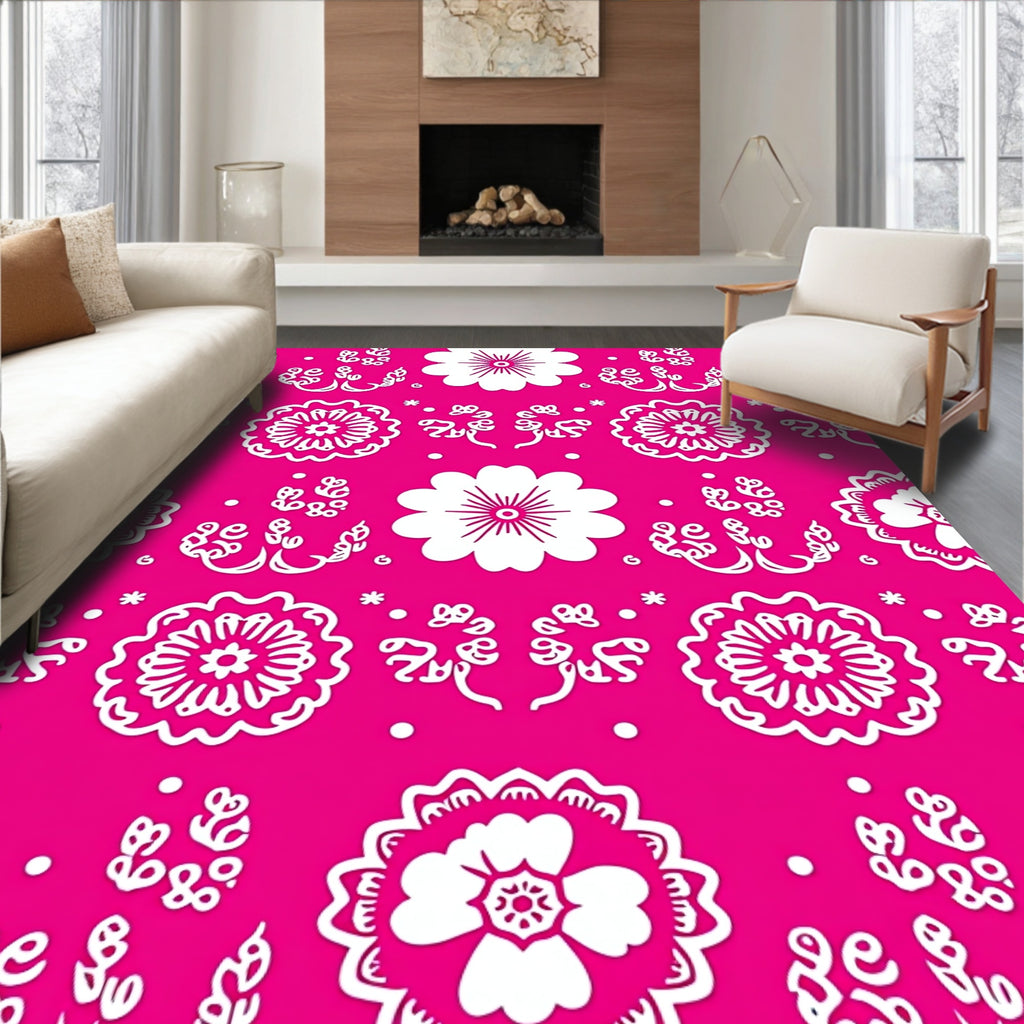 Bold Pink Floral Pattern Rug
