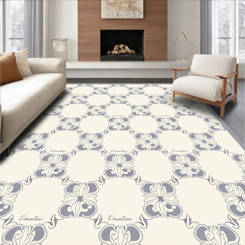 Delicate Grey Floral Lattice Pattern Rug