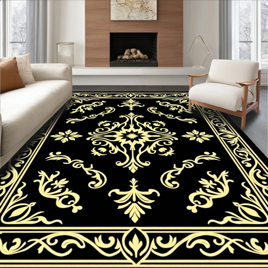 Elegant Black Gold Floral Rug