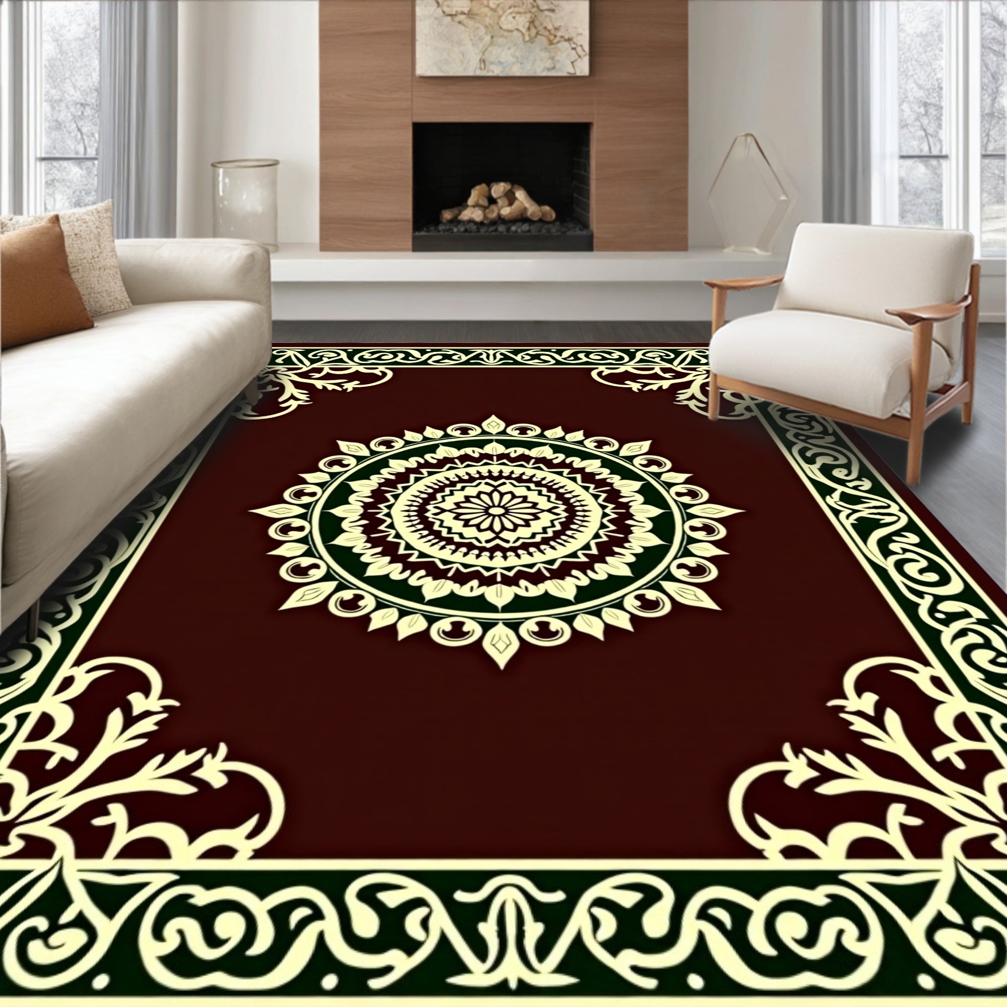 Central Mandala Ornate Border Design Rug