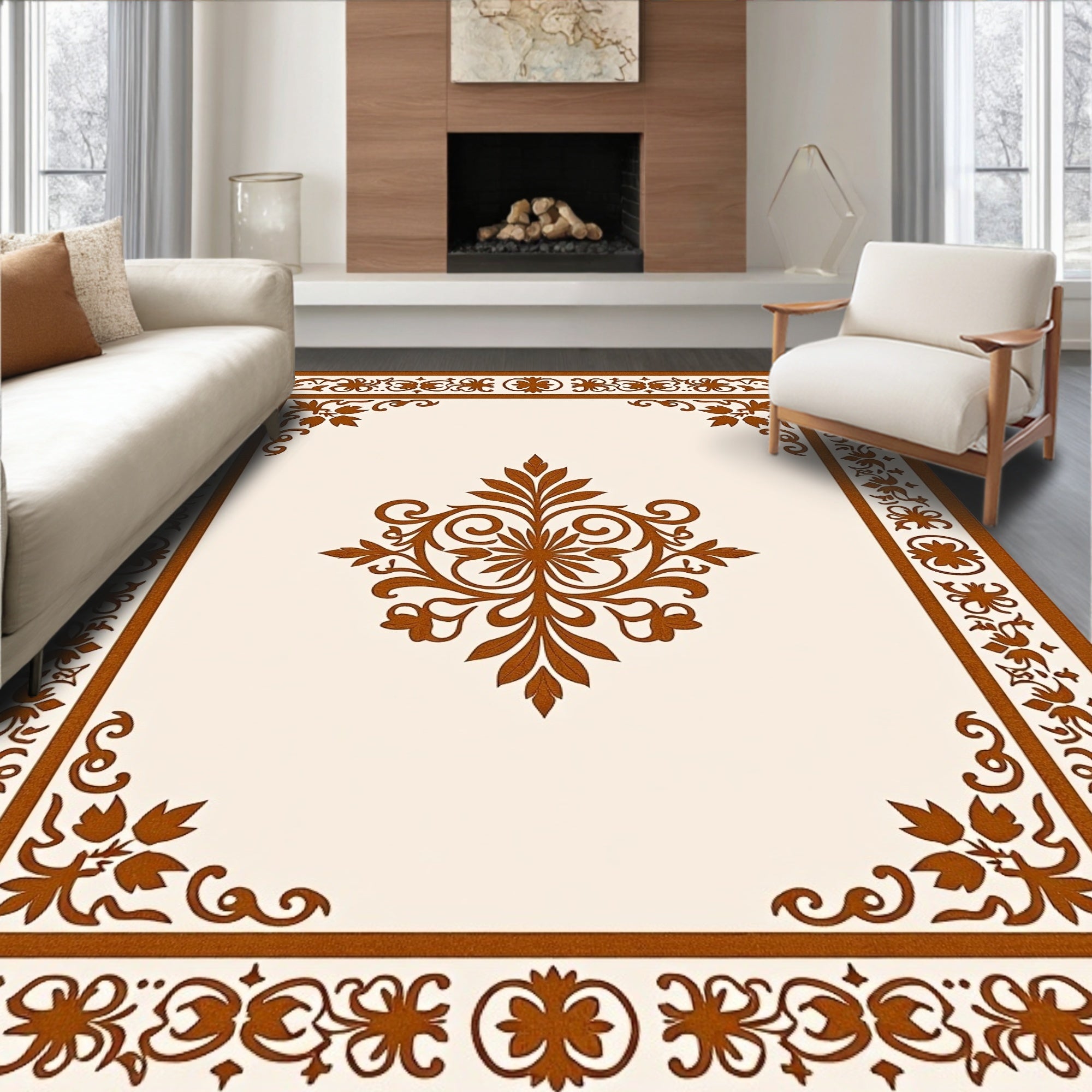 Ornate Floral Scrollwork Pattern Accent Rug
