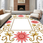 Elegant Floral Swirls Pink Gold Rug
