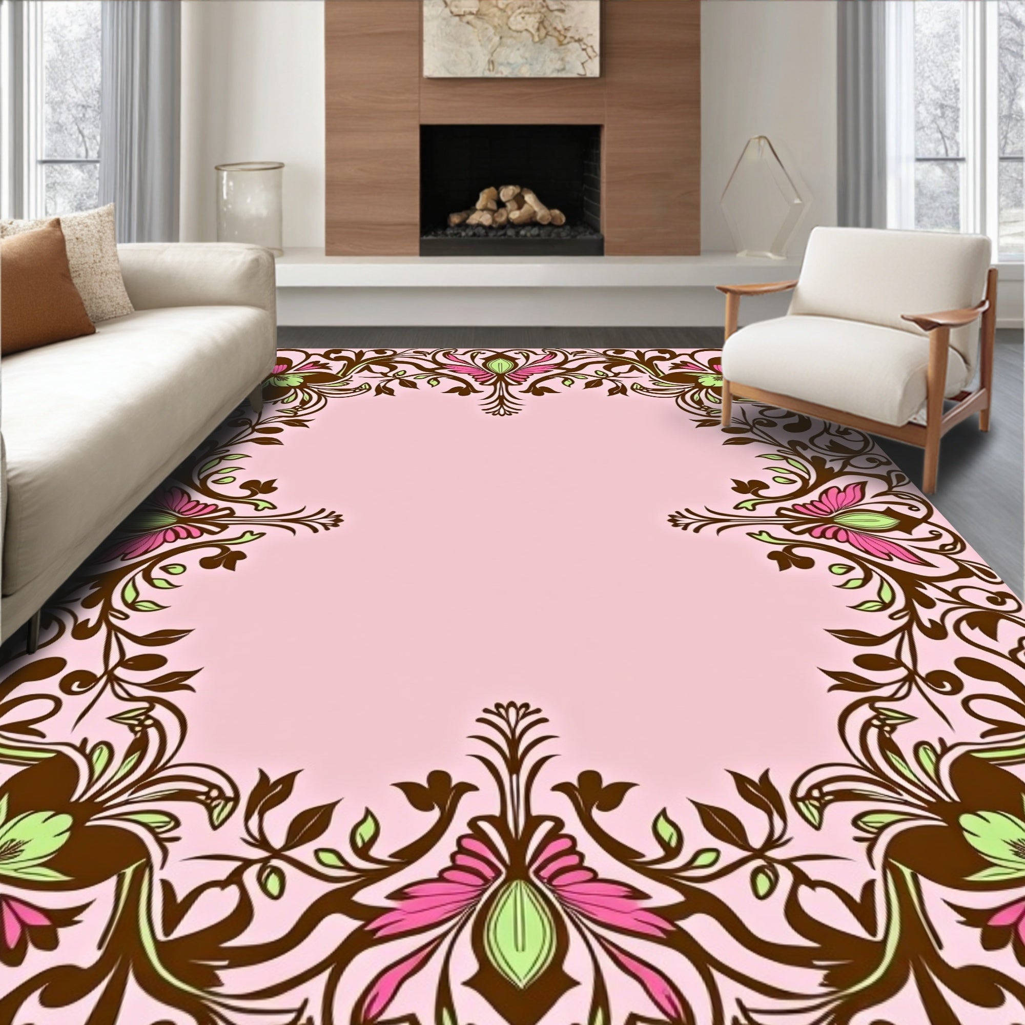 Elegant Floral Scroll Pattern Rug
