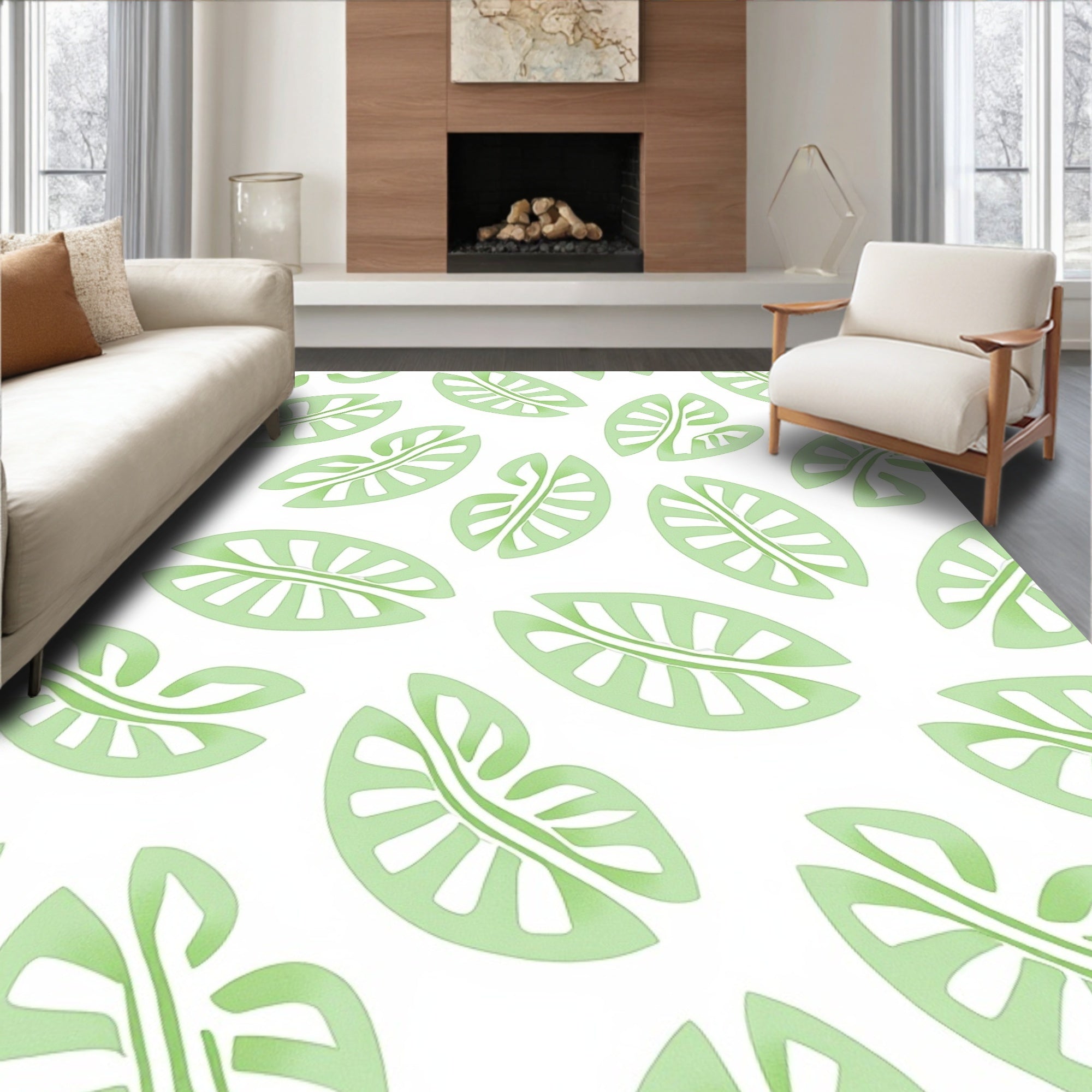 Green Leafy Abstract Pattern Rug