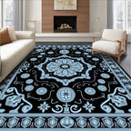 Ornate Floral Medallion Black Blue Rug
