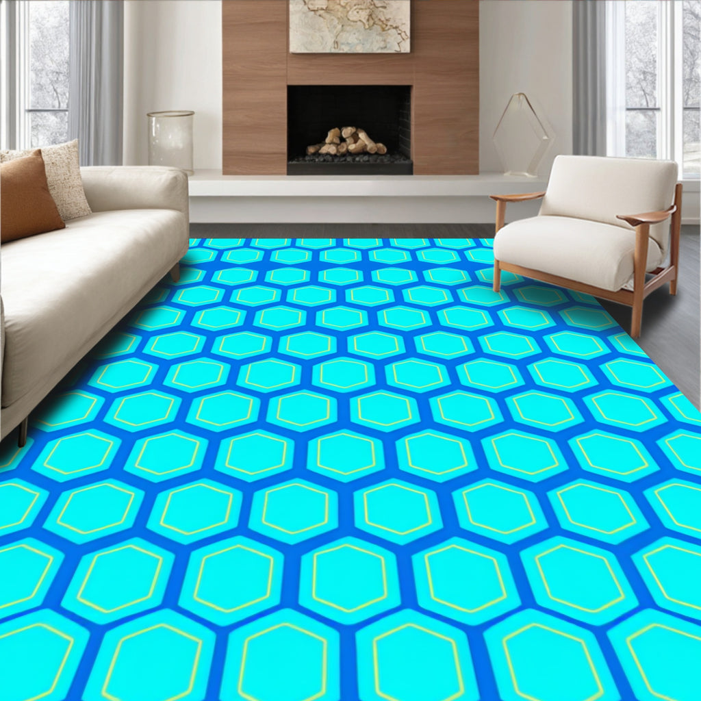 Blue Honeycomb Pattern Rug