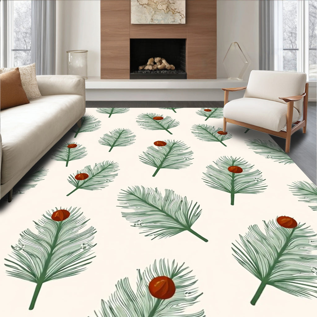 Green Pine Sprigs with Red Berries Rug