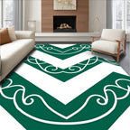 Green White Chevron Scroll Pattern Rug
