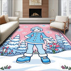 Pink Snowfall Anime Winter Scene Rug