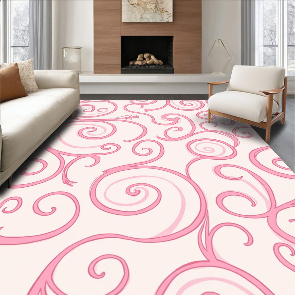 Pink Swirl Scroll Pattern Rug
