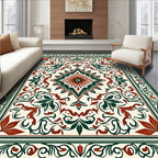 Ornate Floral Bordered Geometric Rug
