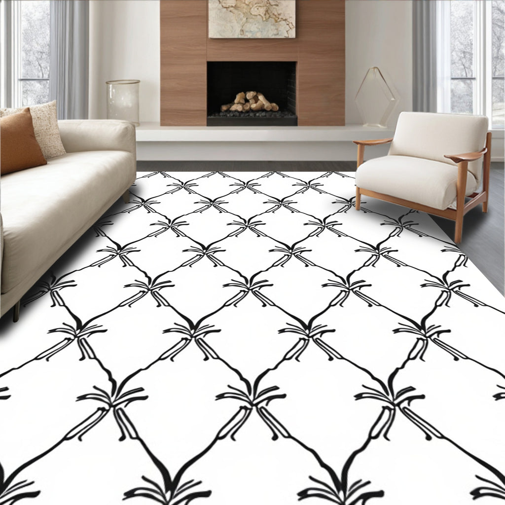 Classic Vine Lattice Hand Drawn Pattern Rug